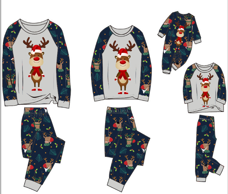 Family Pajamas Suit Baby Christmas Parent-child Pajamas Picture Color Front Gray