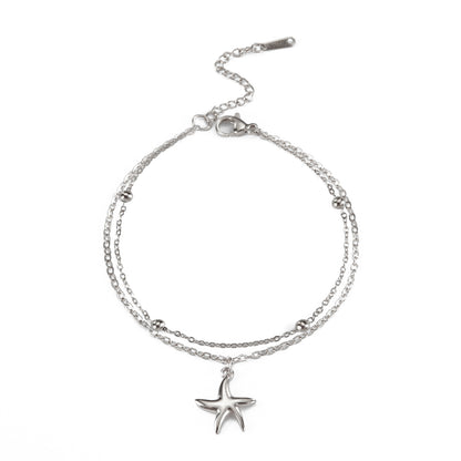 Stainless Steel Starfish Charm Bracelet Double Layer