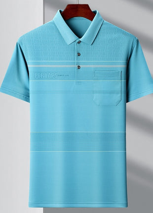 Camiseta tipo polo juvenil con cuello tipo polo y rayas con bolsillo real para hombre