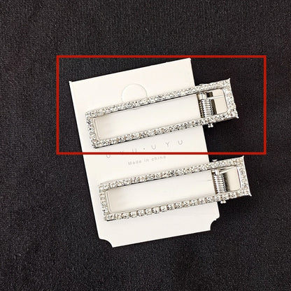 Just Arrived at Buy Center: 8cm Large Rectangular Metal Barrettes Rhinestone Silver Rectangular 6cm