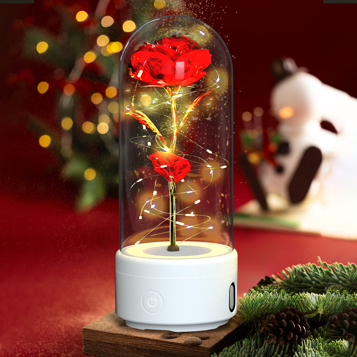 Creative 2 In 1 Rose Flowers LED Light And Bluetooth-compatible Speaker Valentine's Day Gift Rose Luminous Night Light Ornament In Glass Cover Buy Center