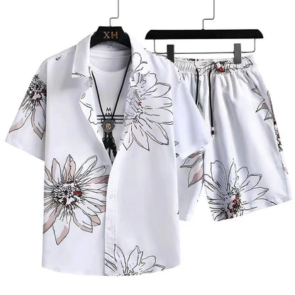 Traje informal para hombre con estampado digital 3D, camisa de manga corta, traje hawaiano