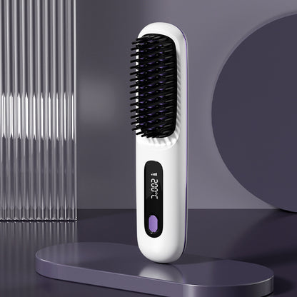 Peigne à cheveux lisse 2 en 1, lisseur sans fil, brosse à cheveux, chauffage rapide, boucleur chaud portable, chargement USB