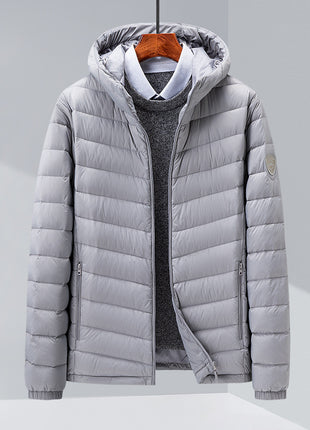 Men's Thin Hood Down Jacket Trendy Korean Slim Fit White Duck Down