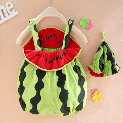 Fresh Arrivals at Buy Center: Summer Baby Cartoon Romper Sleeveless Watermelon Suspender Hat