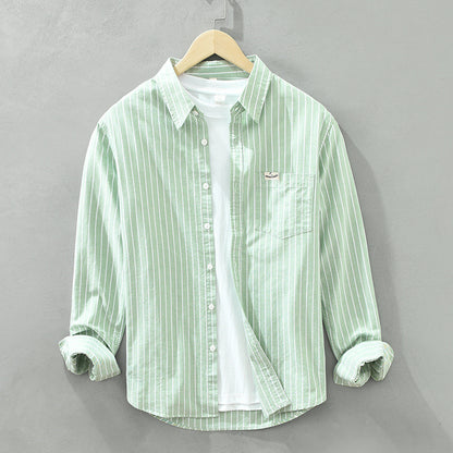 Just Arrived at Buy Center: Men's Cotton Casual Striped Oxford Long-sleeved Shirt Bean Green