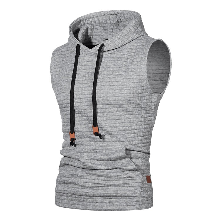 Men's Jacquard Sleeveless Solid Color Knitted Hoodie Buy Center