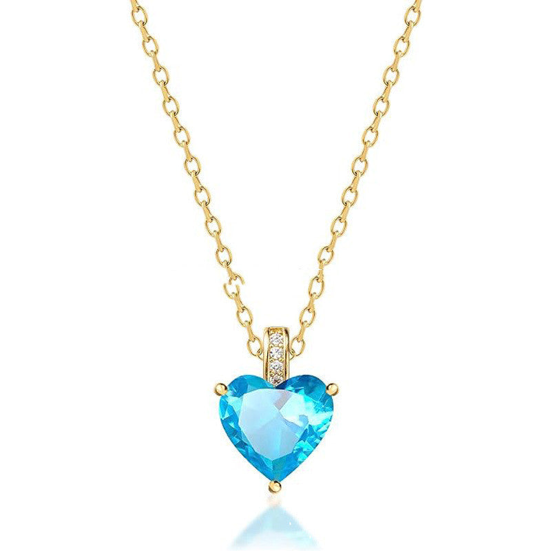 Buy Center Hot Pick-Women's Twelve Birthstone Fashion Simple Pendant Necklace March Light Blue Diamond