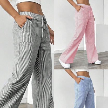 New Striped Trousers Casual Versatile Loose Wide Leg | Women's Clothing-Bottoms-Wide Leg Pants | Buy Center