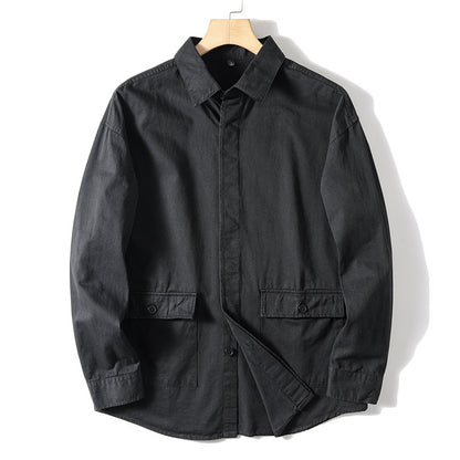 Just Arrived at Buy Center: Men's Simplicity Placket Casual Peaked Lapel And Long Sleeve Shirt Black