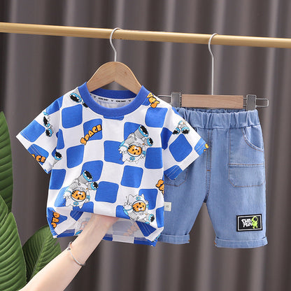 Fresh Arrivals at Buy Center: Fashion Personality Short Sleeve Boys Summer Suit Blue