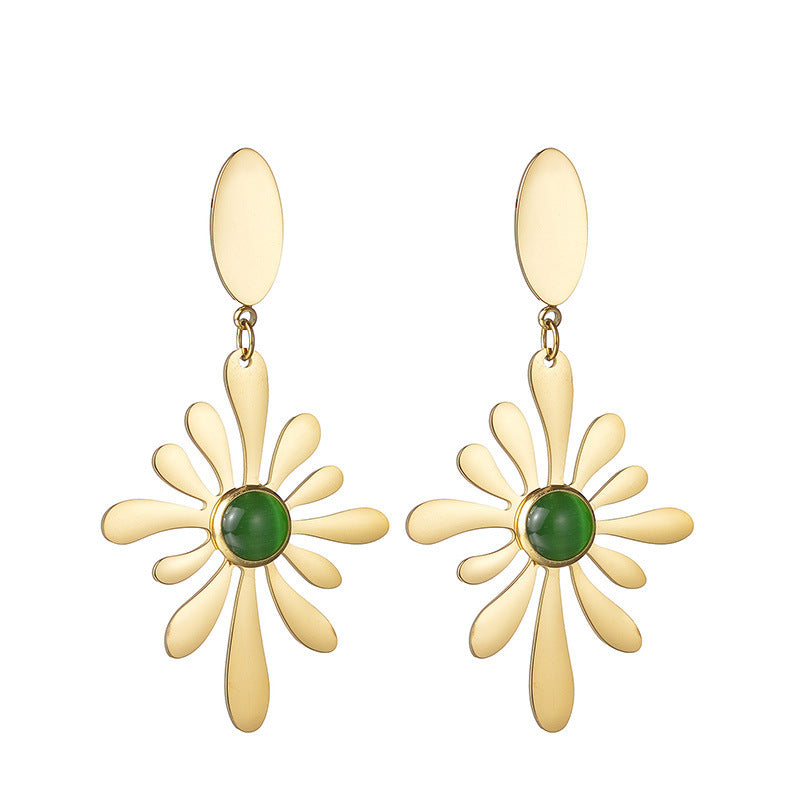 Vintage Fashion Green Stone Flower Tassel Earrings For Women Buy Center