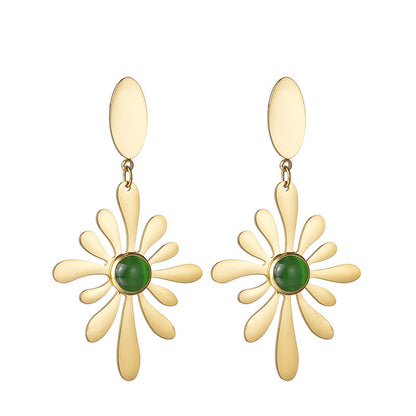 Vintage Fashion Green Stone Flower Tassel Earrings For Women Buy Center