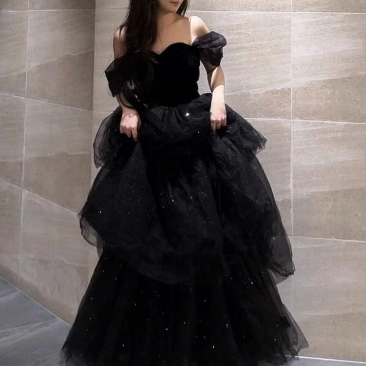 Black Evening Dress Light Luxury Minority French Style Pettiskirt | Women's Clothing-Weddings & Events-Weddi | Buy Center