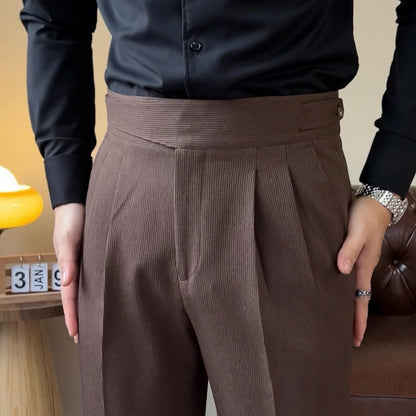 Fresh Arrivals at Buy Center: Men's Versatile Italian Button Gorkha District High Waist Straight Drooping Trousers Dark Brown