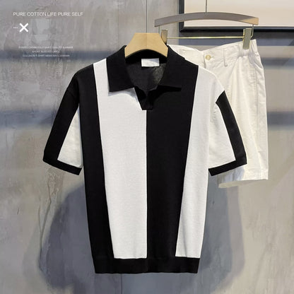 Just Arrived at Buy Center: Design Light Luxury Contrast Color Knitted Striped Short Sleeve Black High Quality