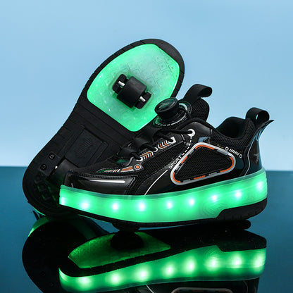 Fresh Arrivals at Buy Center: Double Wheel Heelys Children's Luminous Charging Roller Skating Deformation Skate Shoes 6293 Black