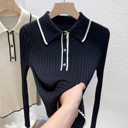 Buy Center Handpicked- Classic Style Autumn Knitted Bottoming Shirt Slim Fit Sweater X1010 Black