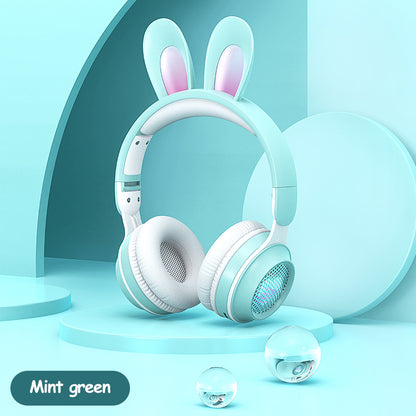 Rabbit Ear Headphones Wireless Luminous Extendable Wheat Headphones Green