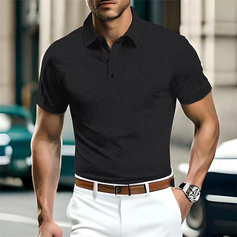 Fresh on the Scene at Buy Center: High-end Mesh Ice Silk Short Sleeve Collar Solid Color New Slip Polo Shirt Black