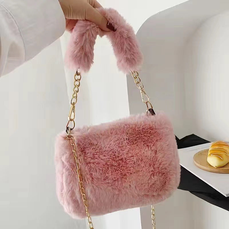 Sac en peluche avec chaîne de perles pour femme de style coréen