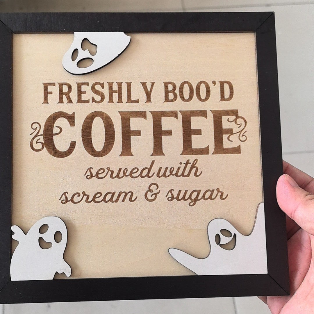 Just Arrived at Buy Center: Halloween Coffee Bar Wooden Decorations