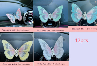 Just Arrived at Buy Center: Moving Embroidery Butterfly Center Console Air Outlet Decoration Healing Series Car Accessories Set Paste 12PCS