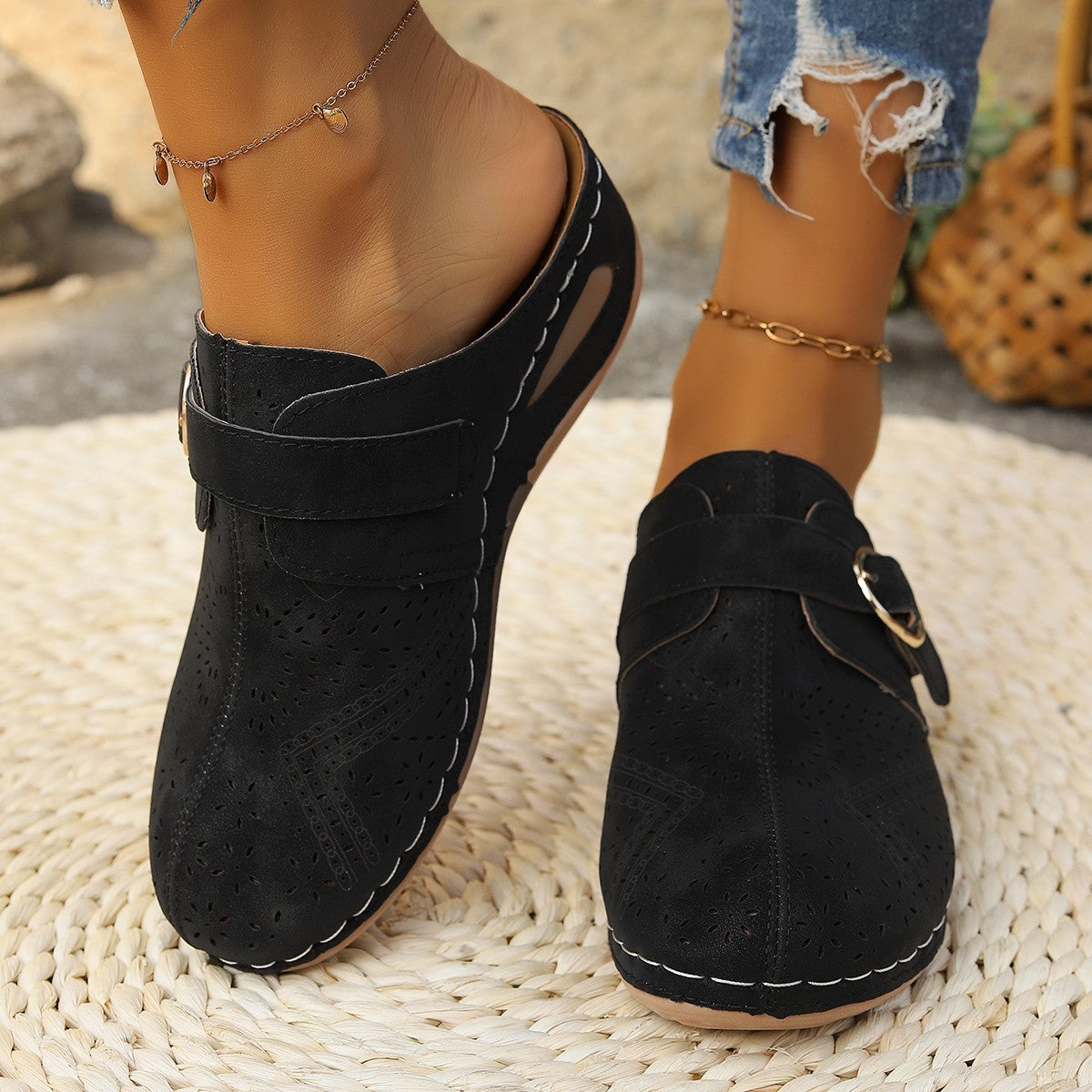 Lace-up Wedge European And American Style Plus Size Hollow-out Slippers Buy Center