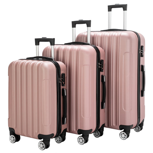 Valise à roulettes verticale 3 en 1 avec poignée, 20 pouces, 24 pouces, 28 pouces, en alliage d'aluminium ABS, couleur tendance - Or rose