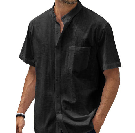 Newly Released at Buy Center: Short Sleeve Pocket Cotton Shirt Button Beach Casual Black