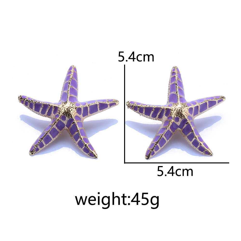 Buy Center Handpicked- Alloy Purple Starfish All-match Mediterranean Style Pentagram Stud Earrings