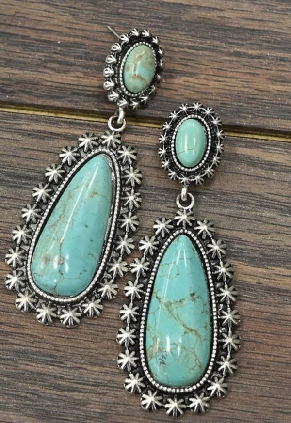 Antique Silver Turquoise Earrings Creative Drop-shaped Buy Center