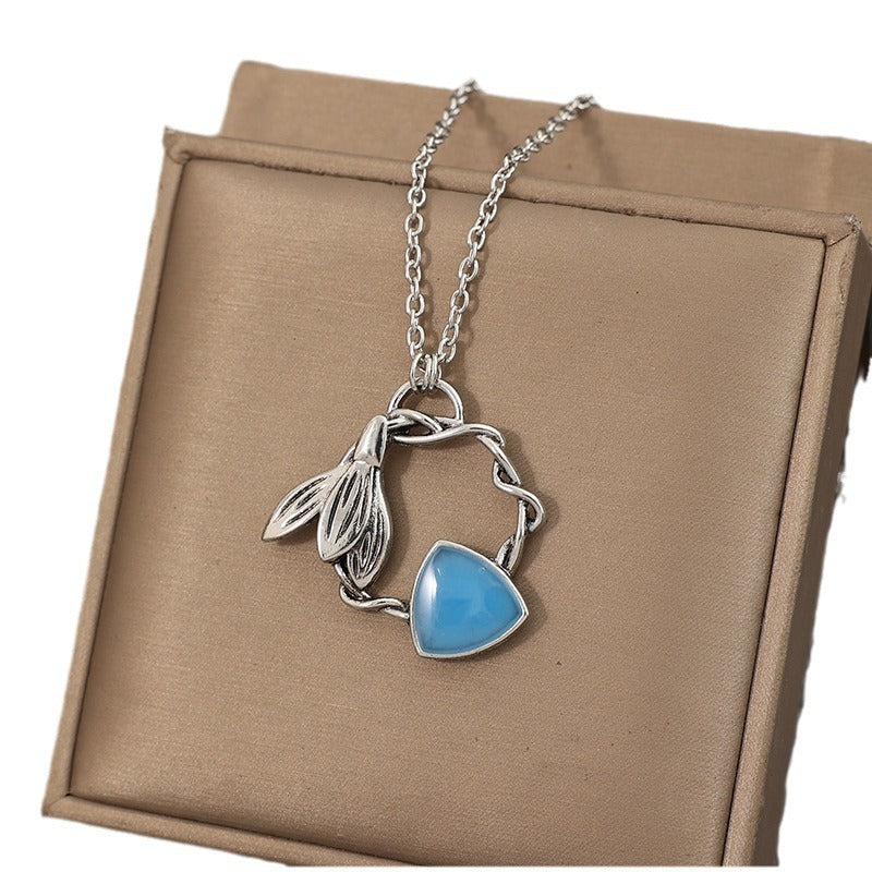 Buy Center Prestige-Fashion Simple Orchid Braided Ring Blue Epoxy Women's Necklace Silver