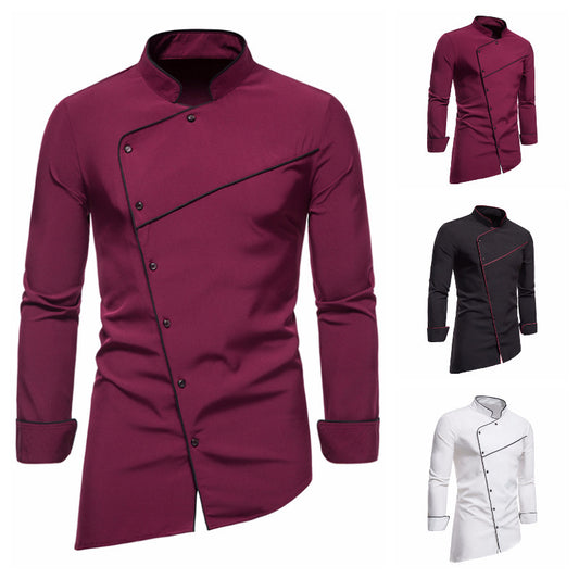 Buy Center Hot Pick-Fashion Stand Collar Multi-button Oblique Placket Dress Shirt