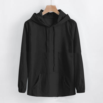 Fresh on the Scene at Buy Center: Men's Long-sleeved Hooded Cotton And Linen Shirt Black