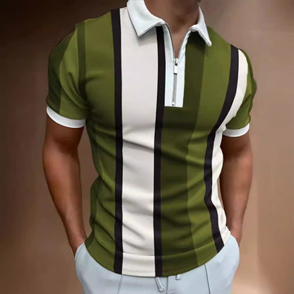 Fresh Arrivals at Buy Center: Men's Striped Short-sleeved Polo Shirt Slim Lapel