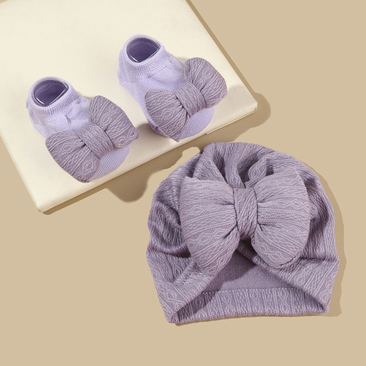 Fresh on the Scene at Buy Center: Tam-o'-shanter And Socks Suit Infant Knitted Big Bow Purple