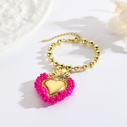 Retro Small Rice-shaped Beads Hand-woven Heart Bracelet Buy Center