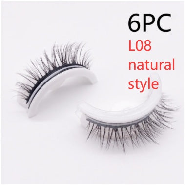 Buy Center Premium-Reusable 3D Mink Lashes Natural False Eyelashes Self Adhesive Fake Glue Free Makeup Eyelash Extension Silk L08 natural style Square box in four colors 6PCS