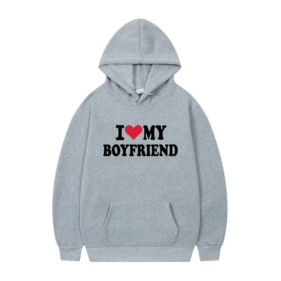 New at Buy Center: I Love My Boyfriend Print Hoodie Sweatshirt Pullover Gray 1