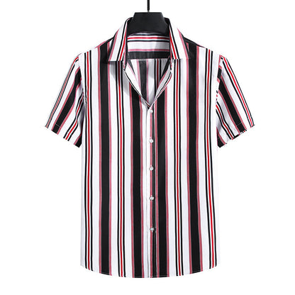 Fresh Arrivals at Buy Center: Men's Fashion Loose Striped Short Sleeve Shirt Top C214 White