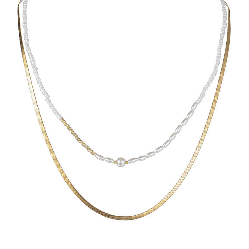 White Beaded Pearl Chain Double-layer Necklace Buy Center