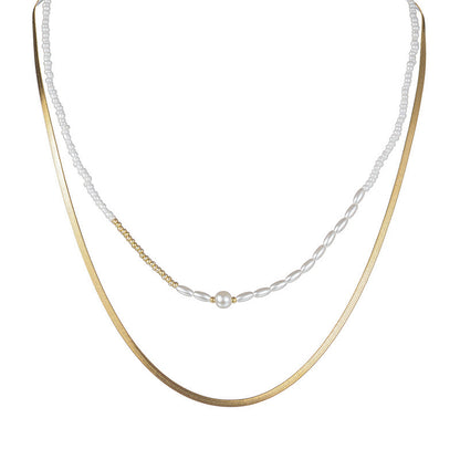 White Beaded Pearl Chain Double-layer Necklace Buy Center