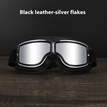 Hot New Items at Buy Center: Men's Retro Outdoor Goggles Black Leather Frame Silver