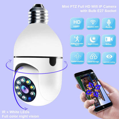 WiFi CAMERA 1080P Bulb 4X Zoom Camera E27 Home 5GWiFi Alarm Monitor 2million pixels dual light English 1080P