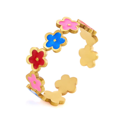 Buy Center Prestige-Women's Stainless Steel Ring Sweet Colorful Flowers Openings Adjustable 2 Irregular 10 Small Flowers