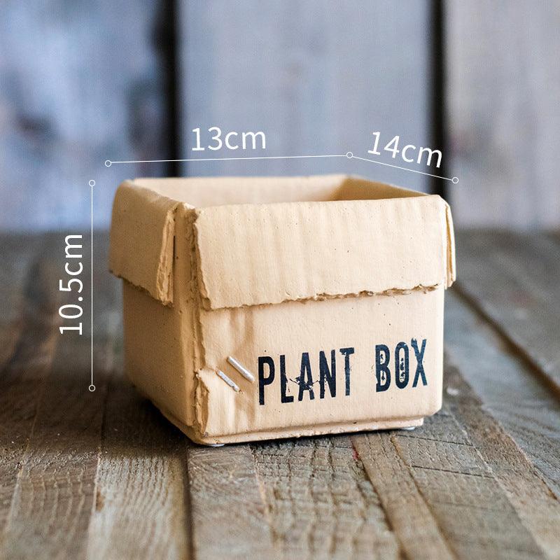 Just Arrived at Buy Center: Cement Brown Paper Box Flowerpot Creative Planting Indoor Balcony B Bottom Perforated