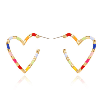 Red Geometric Heart Shape Stud Earrings Female Spray Paint Buy Center