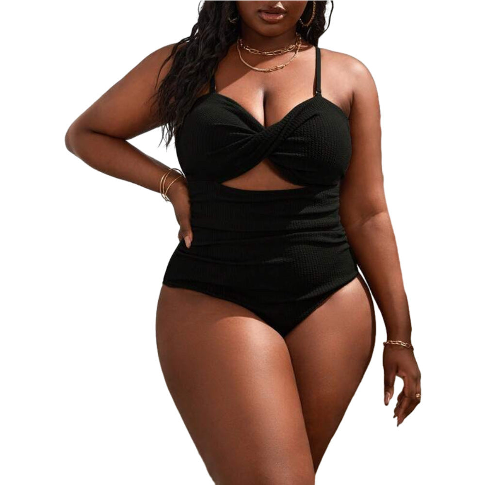 New Plus Size Women's Black Slimming Sling Triangle One-piece Swimsuit Black