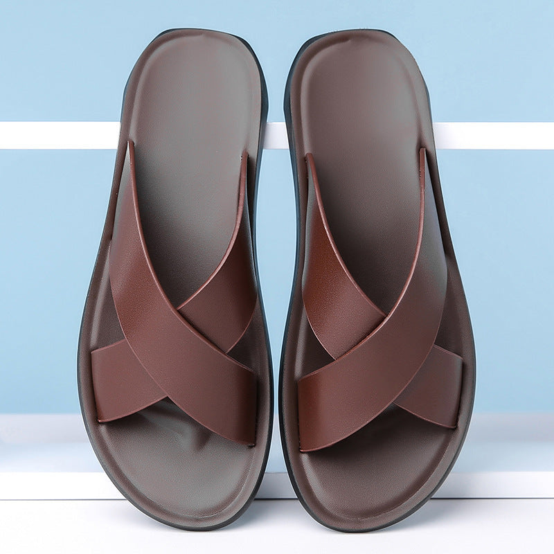 Men's Leather Summer Casual Slippers Buy Center